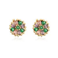 Cubic Zirconia Micro Pave Brass Earring, gold color plated & micro pave cubic zirconia & for woman, multi-colored 