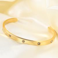Stainless Steel Cuff Bangle, 304 Stainless Steel, Vacuum Ion Plating, for woman & with rhinestone 5mm, 60mm 