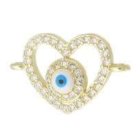 Cubic Zirconia Micro Pave Brass Connector, Heart, gold color plated, micro pave cubic zirconia & enamel & hollow Approx 1mm 