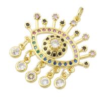 Cubic Zirconia Micro Pave Brass Pendant, Eye, gold color plated, micro pave cubic zirconia & hollow, multi-colored, 34mm Approx 2mm 