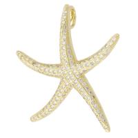 Cubic Zirconia Micro Pave Brass Pendant, Starfish, gold color plated, micro pave cubic zirconia Approx 4mm 