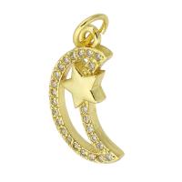Cubic Zirconia Micro Pave Brass Pendant, Moon and Star, gold color plated, fashion jewelry & micro pave cubic zirconia & for woman, golden Approx 3mm 