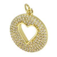 Cubic Zirconia Micro Pave Brass Pendant, Round, gold color plated, fashion jewelry & DIY & with heart pattern & micro pave cubic zirconia, golden Approx 3mm 