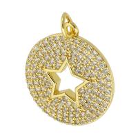Cubic Zirconia Micro Pave Brass Pendant, Round, gold color plated, fashion jewelry & DIY & with star pattern & micro pave cubic zirconia, golden 