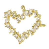 Cubic Zirconia Micro Pave Brass Pendant, Heart, gold color plated, fashion jewelry & DIY & micro pave cubic zirconia & double-hole, golden 
