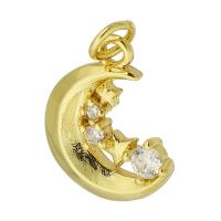Cubic Zirconia Micro Pave Brass Pendant, Moon and Star, gold color plated, fashion jewelry & DIY & micro pave cubic zirconia, golden Approx 3mm 