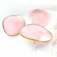 Cup Pad, Rose Quartz, with Brass, gold color plated, Unisex pink, 70-90mm 