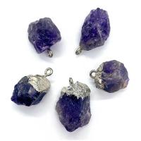 Amethyst Pendant February Birthstone , with Brass, irregular, silver color plated, DIY, purple, 12x20- 