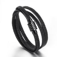 Leather Bracelet, with Titanium Steel, printing, fashion jewelry & multilayer & for man 5mm Approx 15.35 Inch 