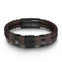 Leather Bracelet, with 304 Stainless Steel, printing, Double Layer & fashion jewelry & for man 30mm,12mm Approx 7.67 Inch 
