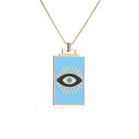 Evil Eye Jewelry Necklace, Brass, Square, gold color plated, micro pave cubic zirconia & for woman & enamel Approx 17.7 Inch 