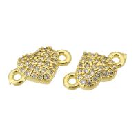 Cubic Zirconia Micro Pave Brass Connector, Heart, gold color plated, DIY & micro pave cubic zirconia, golden Approx 2mm 