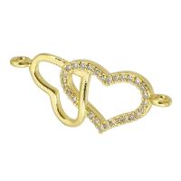 Cubic Zirconia Micro Pave Brass Connector, Heart, gold color plated, fashion jewelry & DIY & micro pave cubic zirconia, golden Approx 1.5mm 