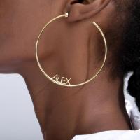 Stainless Steel Hoop Earring, 304 Stainless Steel, Vacuum Ion Plating, Each custom text must be less than 10 letters & fashion jewelry & for woman, golden, 70mm 