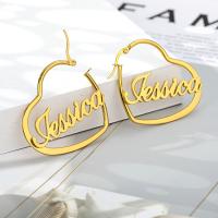 Stainless Steel Hoop Earring, 304 Stainless Steel, Heart, Vacuum Ion Plating, Each custom text must be less than 10 letters & fashion jewelry & for woman, golden 