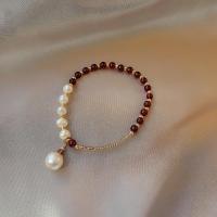 Natural Garnet Bracelet, Freshwater Pearl, with Garnet & Zinc Alloy, plated, for woman, mixed colors Approx 21 cm 
