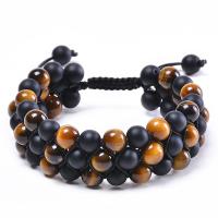 Gemstone Woven Ball Bracelets, Abrazine Stone, with Knot Cord & Tiger Eye, handmade, three layers & Unisex, 22mm Approx 7.5-11.8 Inch 