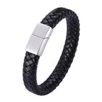 Leather Bracelet, with 316L Stainless Steel, silver color plated, fashion jewelry & for man 12mm 