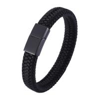 Microfiber PU Bracelet, with 316 Stainless Steel, Round, plumbum black color plated, fashion jewelry 12mm 