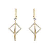 Brass Drop Earring, 14K gold plated, micro pave cubic zirconia & for woman & hollow 
