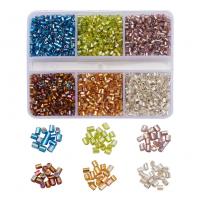 Mixed Glass Seed Beads, Glass Beads, with Plastic Box, Round Bugle, silver-lined, DIY, mixed colors Approx 