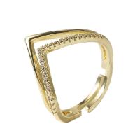 Cubic Zirconia Micro Pave Brass Finger Ring, gold color plated, Adjustable & micro pave cubic zirconia & for woman, gold, 17mm 