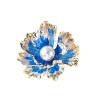 Zinc Alloy Jewelry Brooch, with Plastic Pearl, Flower, gold color plated, Tole Paintng & for woman 
