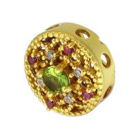 Brass Slider Beads, sang gold plated, micro pave cubic zirconia & hollow 