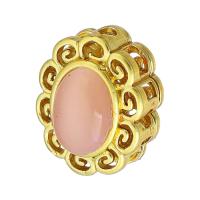 Brass Slider Beads, with Glass, sang gold plated, micro pave cubic zirconia & hollow, pink Approx 2mm 