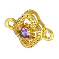 Cubic Zirconia Micro Pave Brass Connector, sang gold plated, micro pave cubic zirconia & hollow, purple Approx 2mm 