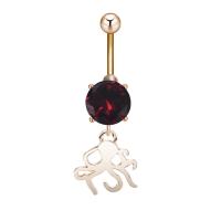 Belly Ring Jewelry, Zinc Alloy, with Cubic Zirconia & 304 Stainless Steel, Octopus, Galvanic plating, for woman & faceted 