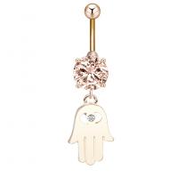 Belly Ring Jewelry, Zinc Alloy, with Cubic Zirconia & 304 Stainless Steel, Hand, Galvanic plating, for woman & faceted 