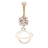 Belly Ring Jewelry, Zinc Alloy, with Cubic Zirconia & 304 Stainless Steel, Galvanic plating, for woman & faceted & hollow 