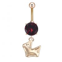 Belly Ring Jewelry, Zinc Alloy, with Cubic Zirconia & 304 Stainless Steel, Fox, Galvanic plating, for woman & faceted 