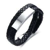 304 Stainless Steel Bracelet, with PU Leather, Double Layer & fashion jewelry & for man, black Approx 15.16 Inch 