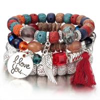 Wood Bracelet Set, with Elastic Thread & Zinc Alloy, silver color plated, 4 pieces & fashion jewelry & for woman cm 
