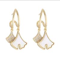 Brass Drop Earring, with Shell, gold color plated, micro pave cubic zirconia & for woman 