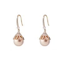 Brass Drop Earring, with Plastic Pearl, gold color plated, micro pave cubic zirconia & for woman 