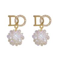 Brass Drop Earring, with Resin, gold color plated, micro pave cubic zirconia & for woman 