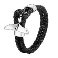 PU Leather Bracelet, with 304 Stainless Steel, Fish, fashion jewelry & for man, black cm 