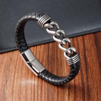 PU Leather Bracelet, with 304 Stainless Steel, fashion jewelry & for man & hollow, black cm 