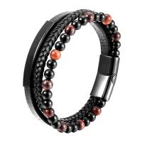 PU Leather Bracelet, with Natural Stone & 304 Stainless Steel, Vacuum Ion Plating, fashion jewelry & for man 