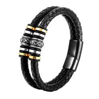 PU Leather Bracelet, with 304 Stainless Steel, Vacuum Ion Plating, fashion jewelry & for man, black cm 