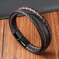 PU Leather Bracelet, with 316L Stainless Steel, Round, plumbum black color plated, fashion jewelry & for man, black and brown cm 