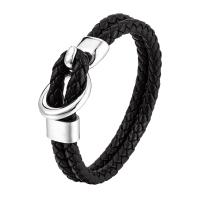 PU Leather Bracelet, with 304 Stainless Steel, fashion jewelry & for man, black cm 
