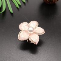Scarf Buckle, Zinc Alloy, with Plastic Pearl, Flower, rose gold color plated, for woman & enamel & with rhinestone, 46mm 
