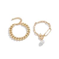 Zinc Alloy Iron Chain Bracelets, with aluminum chain & iron chain & Plastic Pearl, with 1.9inch extender chain, plated, 2 pieces & for woman Approx 6.2 Inch 