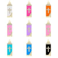 Enamel Brass Pendants, Cross, gold color plated, micro pave cubic zirconia 