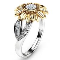 Rhinestone Zinc Alloy Finger Ring, Sunflower, plated, fashion jewelry & with rhinestone 