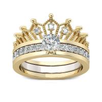 亜鉛合金 リングセット, 王冠, メッキ, 2個 & ファッションジュエリー & 異なるサイズの選択 & マイクロパヴェジルコニア, 金色, 売り手 セット